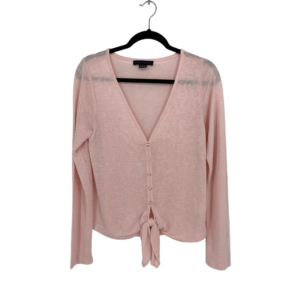 Sanctuary Sweater Womens Sz Small Tie Front Button Down V-Neck Long Sleeve Pink